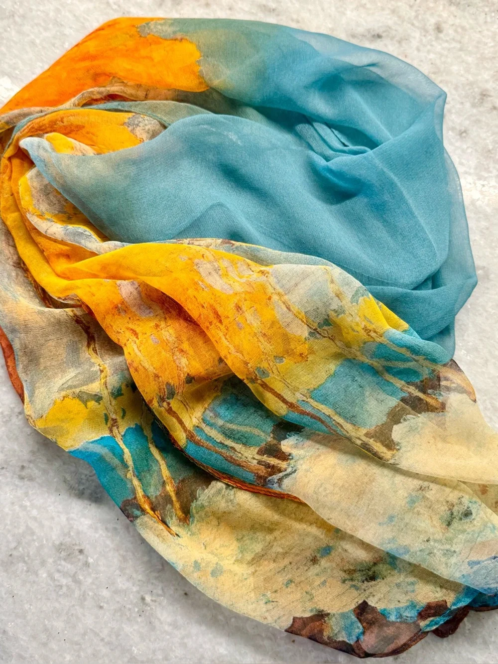 New Orange & Aqua Abstract Fall Autumn Trees Airy Lightweight Scarf 62”x19”